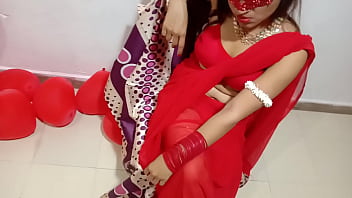 Freshly Married Indian Wifey In Crimson Sari Celebrating Valentine With Her Desi Spouse - Utter Hindi Hottest Gonzo