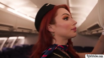 Transsexual flight attendant 3some intercourse with her passengers in flat