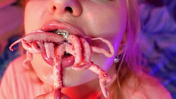Freaky FOOD FETISH octopus licking flick (Arya Grander)