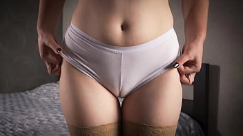 Mummy In Bare Stockings Taunts Milky G-string Cameltoe And Hip Gap Close Up